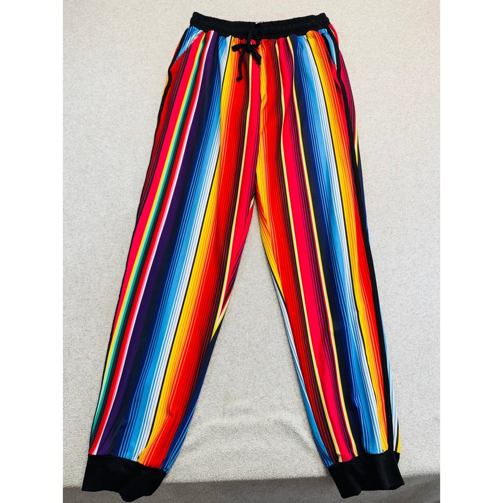 Jess Lea Serape Joggers Womens Large‎ Multicolor Striped Rainbow Festival Pants